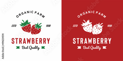 vintage strawberry fruit logo illustration suitable for fruit shop and fruit farm