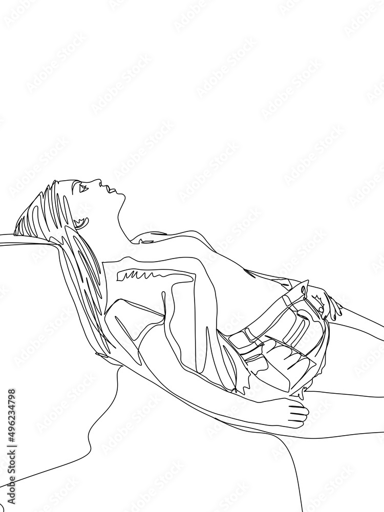 A portrait of a beautiful woman is drawn in one line art style. Body expression. Printable art. A portrait of a beautiful woman is drawn in one line art style. Body expression. Printable art.