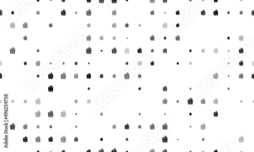 Seamless background pattern of evenly spaced black juicer symbols of different sizes and opacity. Vector illustration on white background