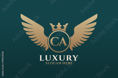 Luxury royal wing Letter CA crest Gold color Logo vector, Victory logo, crest logo, wing logo, vector logo template.