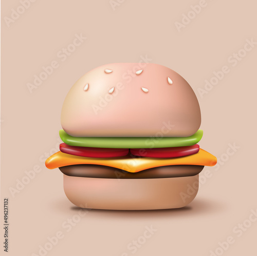 Hamburger in 3 D style realistic vector illustration