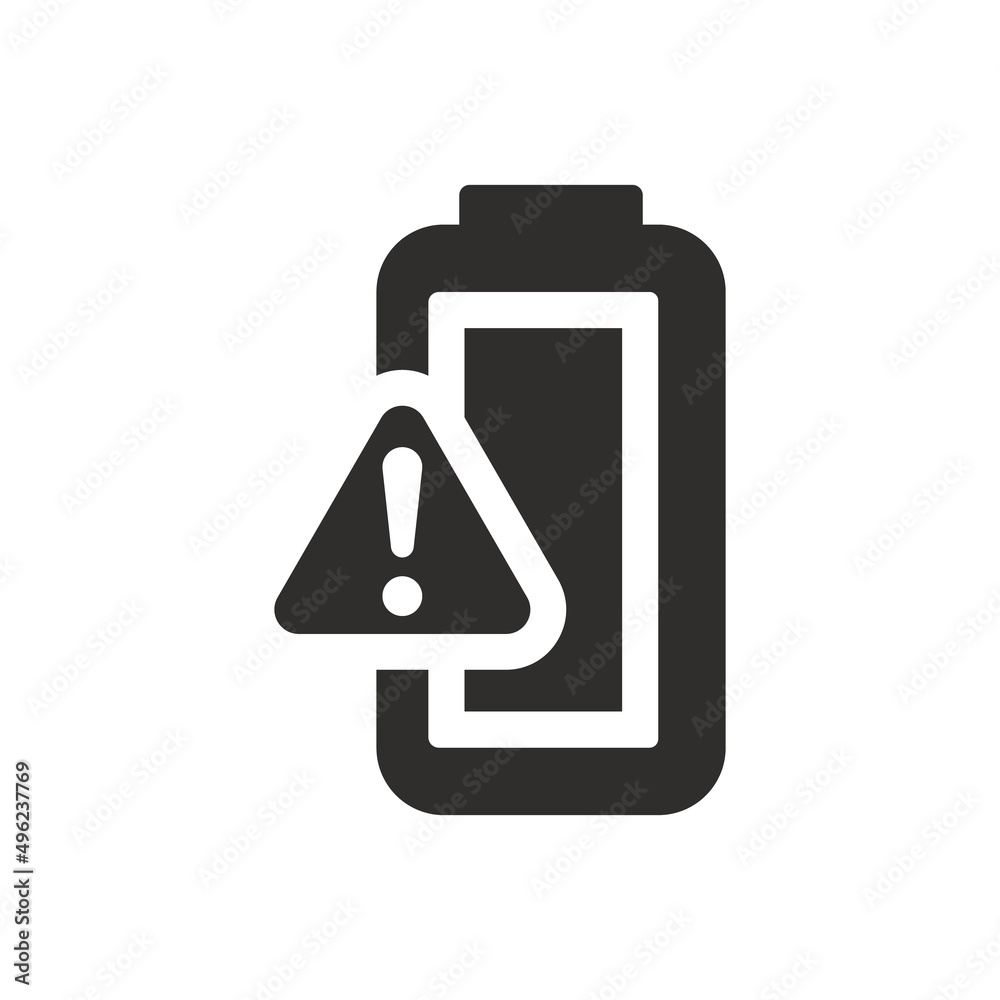Battery warning icon on white background Battery warning icon on white background