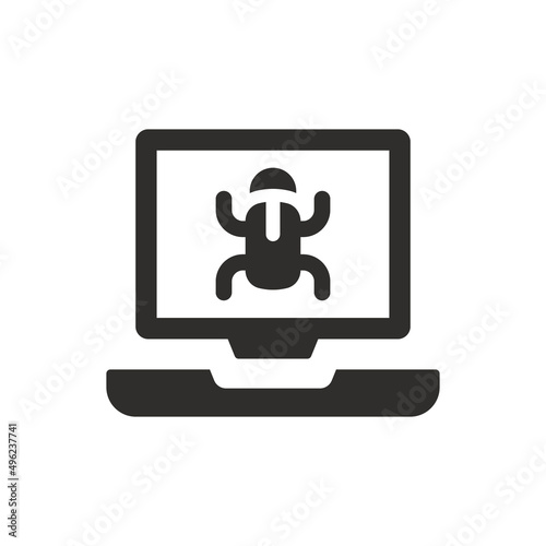 Laptop bug icon on white background