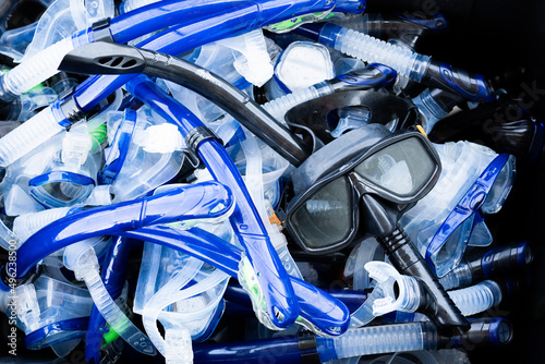 Blue diving mask and snorkel. 