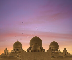 Leinwandbilder Lavendelfarbene Motive After sunset mosque. landscape with beautiful mosques and minarets. Place your text here. Ramadan kareem. High quality photo  © Jasmin Merdan