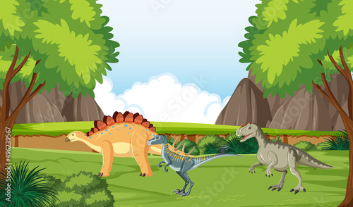 Scene with dinosaur in forest