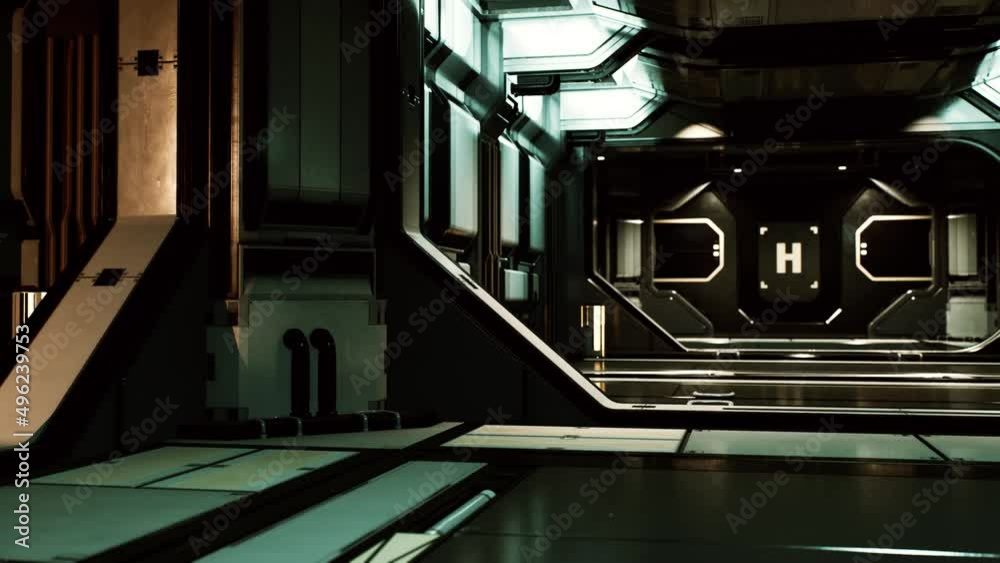Futuristic interior of Spaceship corridor with light Futuristic interior of Spaceship corridor with light