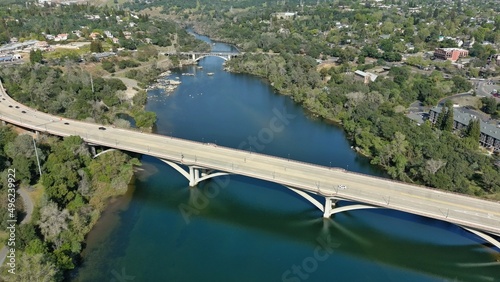 View of the American River as it winds through the city of Folsom, California photo