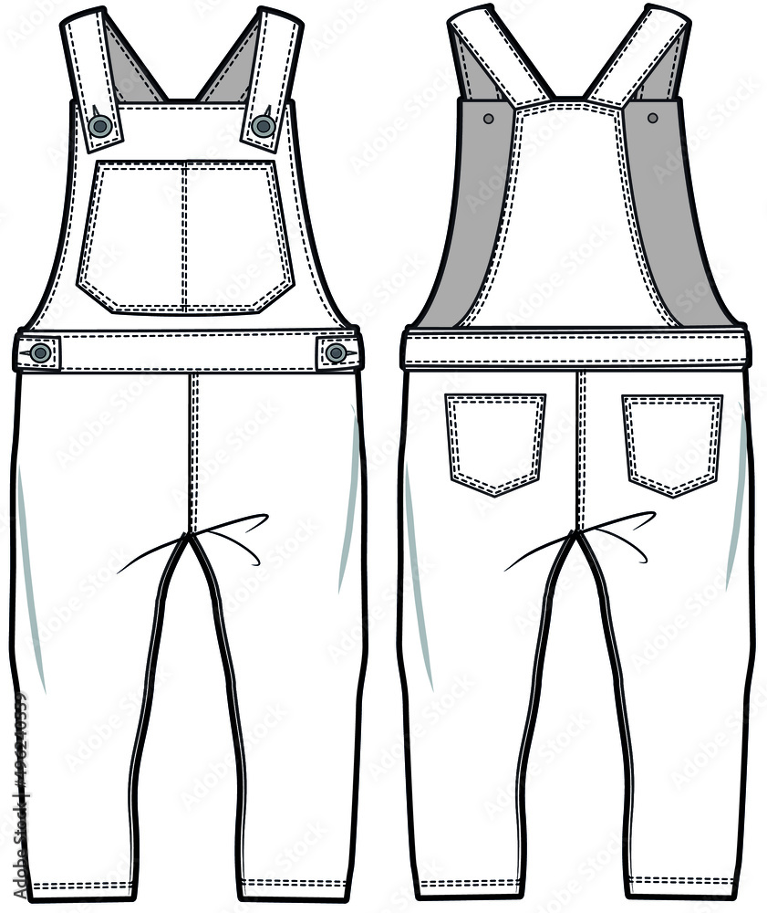 Kids Dungarees, Boys and Girls Denim Dungarees, Infant Jumpsuit Front and  Back View. Fashion Illustration, Vector, CAD, Technical Drawing, Flat  Drawing. Stock-Vektorgrafik | Adobe Stock