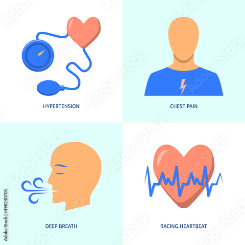 Heart problems and hypertension icon set