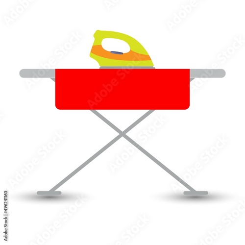 Ironing board with iron on white background