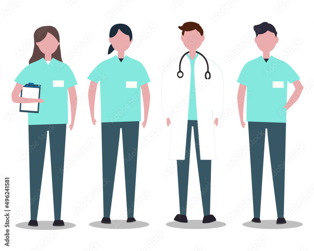 医者と看護士 白衣を着た男性の医者と医療従事者の人々 ベクターイラスト