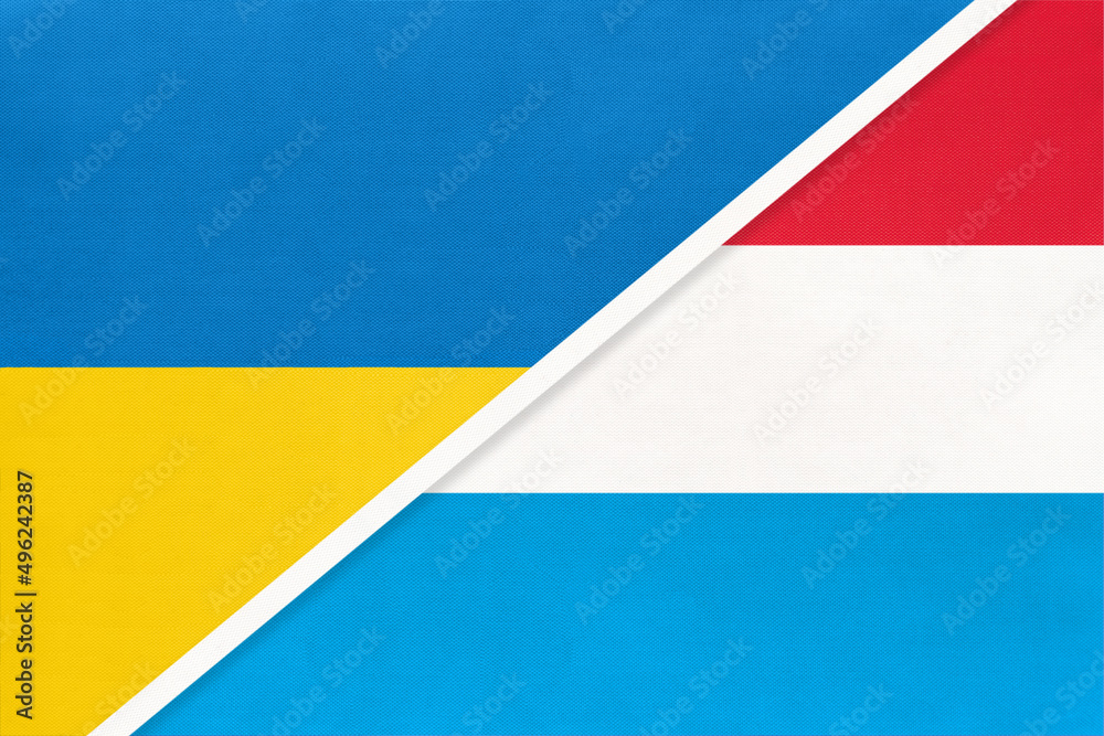 Ukraine and Luxembourg, symbol of country. Ukrainian vs Luxembourgish national flags Ukraine and Luxembourg, symbol of country. Ukrainian vs Luxembourgish national flags