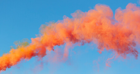 Red smoke on a blue background.