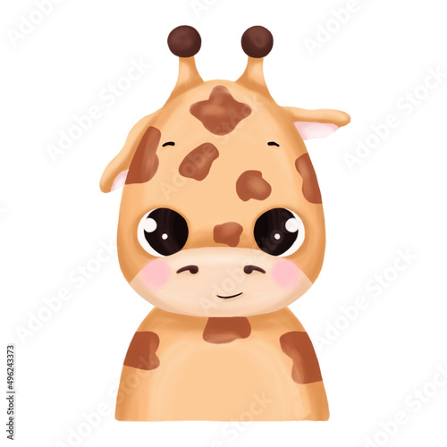 Cute baby animal portrait - girafe. Digital illustration. Animal isolated on white background background.