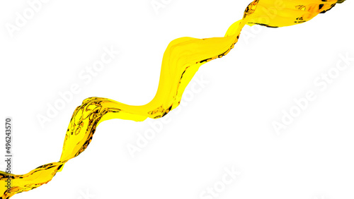 3d Oil liquid splash isolated on empty white background. Yellow golden drops of vegetable or cosmetic oil