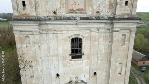 Aerial view of the church ruins church of St. Anthony Ukraine, Historical architecture heritage of Europe.
