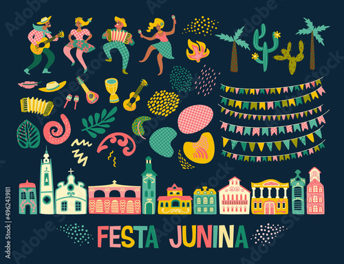 Latin American holiday, the June party of Brazil. Festa Junina. Vector set. photo