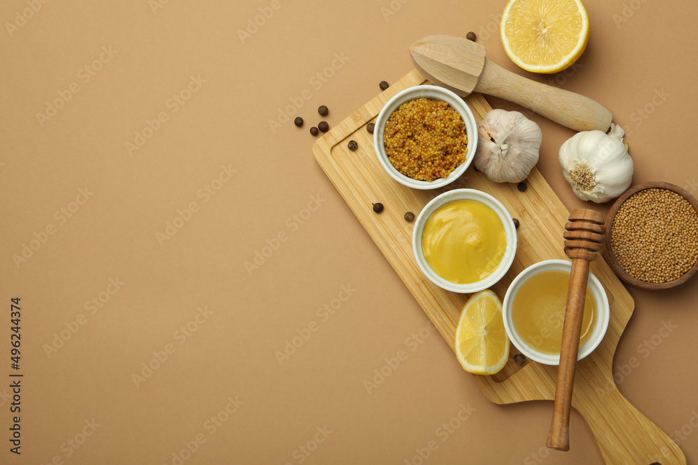 Concept of cooking honey mustard sauce, space for text Concept of cooking honey mustard sauce, space for text