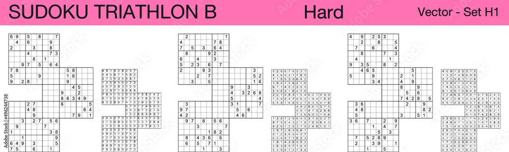 A set of 3 hard scalable sudoku triathlon B puzzles suitable for kids, adults and seniors and ready for web use, or to be compiled into a standard or large print activity book. A set of 3 hard scalable sudoku triathlon B puzzles suitable for kids, adults and seniors and ready for web use, or to be compiled into a standard or large print activity book.