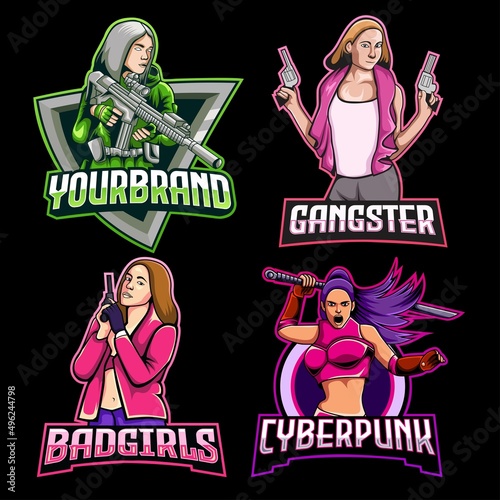gangster woman logo collection. vector illustration
