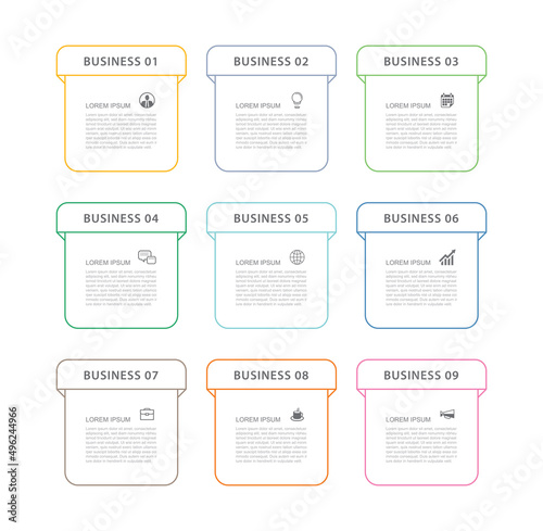 9 data infographics tab paper index template. Vector illustration abstract background.