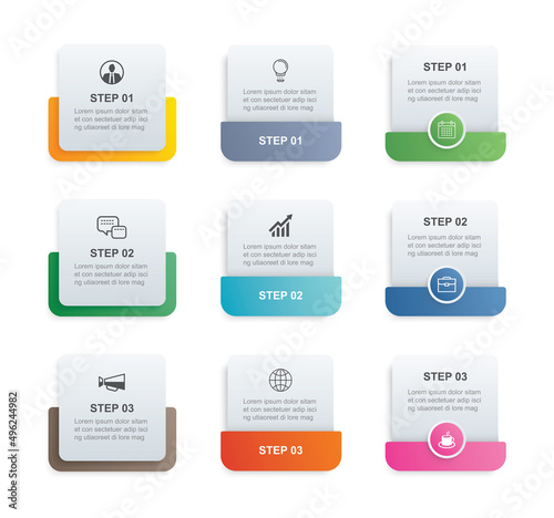 9 data infographics square tab paper index template. Vector illustration abstract background.