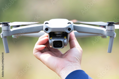 close up Drone in hand ready to take off