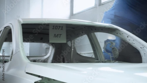 Automobile factory, car production, auto production line.