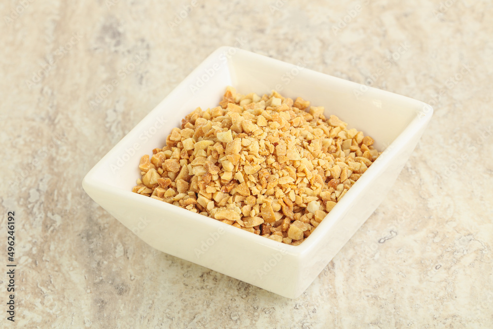 Crunched roasted peanut in the bowl Crunched roasted peanut in the bowl