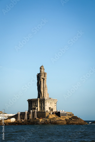 Vivekananda rock memorial AND Thiruvalluvar statue near sea at Kanyakumari Tamilnadu South India photo