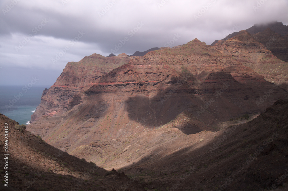 Gran Canaria, landscapes along the route Tasartico - Playa de Guigui beach in south west of the island
