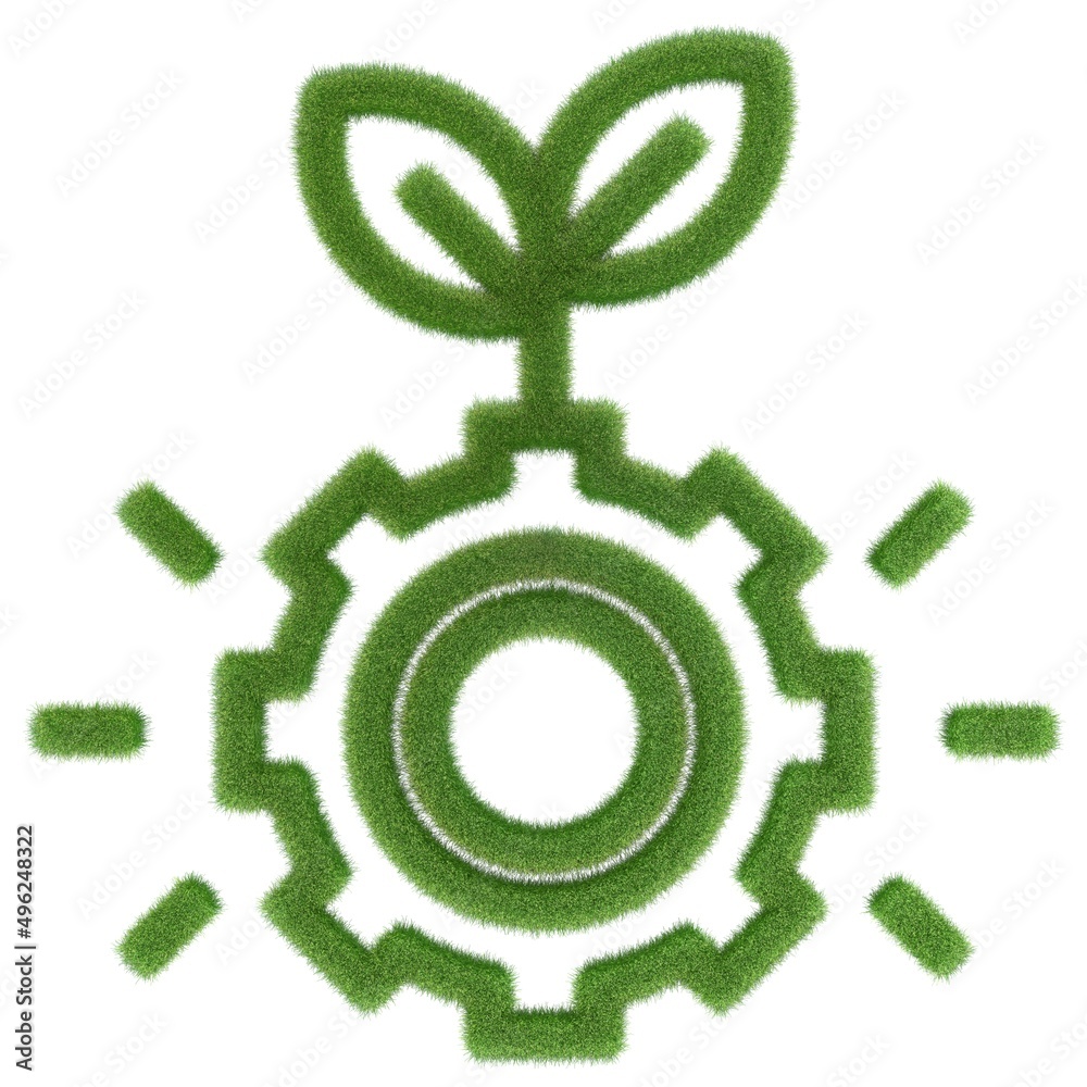 grünes Zahnrad Symbol mit Blatt grünes Zahnrad Symbol mit Blatt