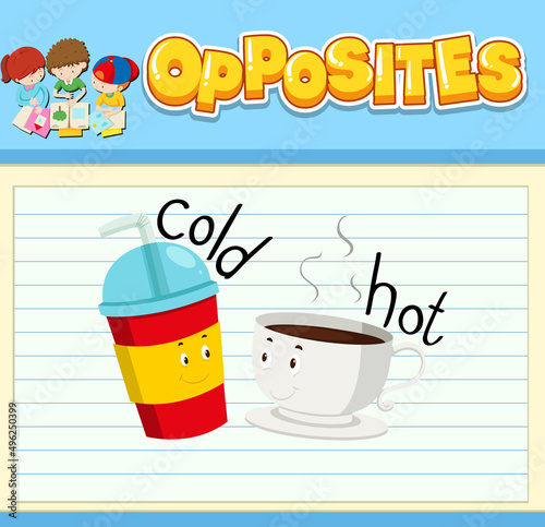 Education word card of English opposites word