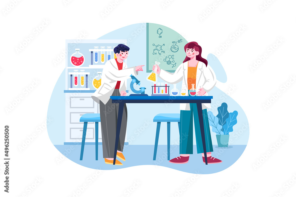 Medical research team working on lab illustration concept Medical research team working on lab illustration concept