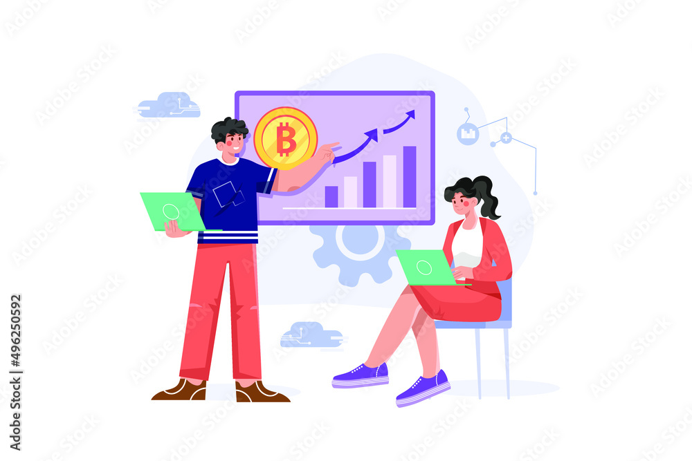 Cryptocurrencies Develop Illustration concept. Flat illustration isolated on white background.