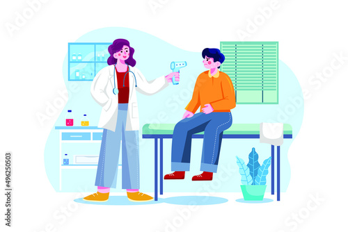 Doctor Measuring Temperature Of The Patient illustration concept