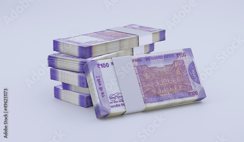 Indian Rupee 100 INR Currency Note Bundles - 3D Illustration