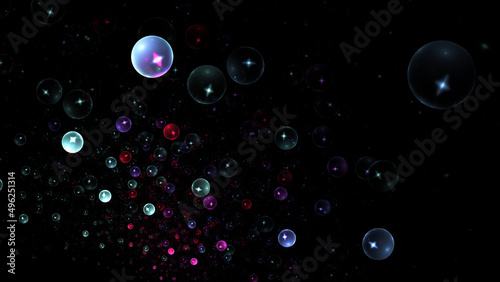 Abstract holiday background with silver stars and drops. Fantastic light effect. Digital fractal art. 3d rendering.