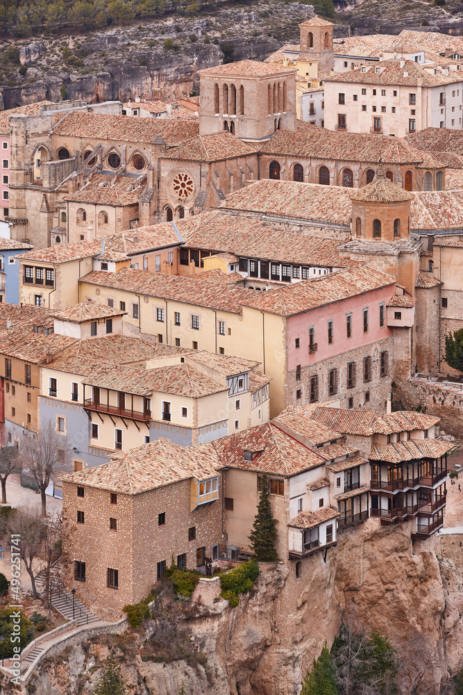 Traditional antique buildings in Cuenca world heritage old town. Spain
