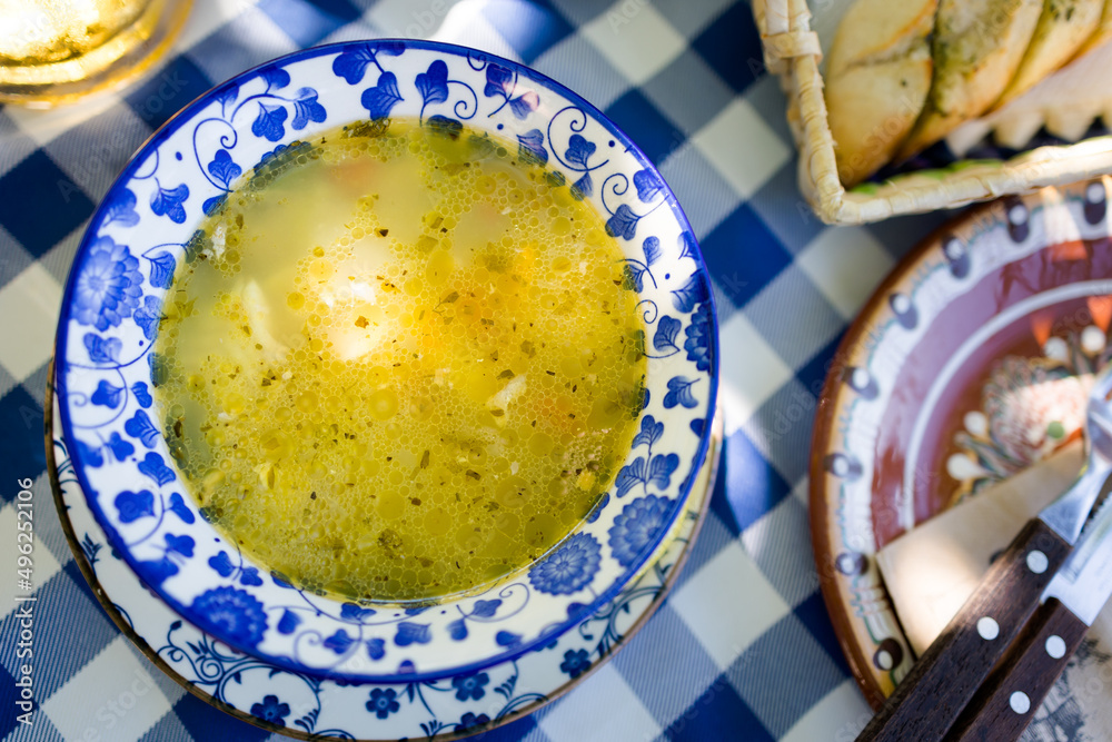 Delicious bulgarian food fish soup - obrazy, fototapety, plakaty 