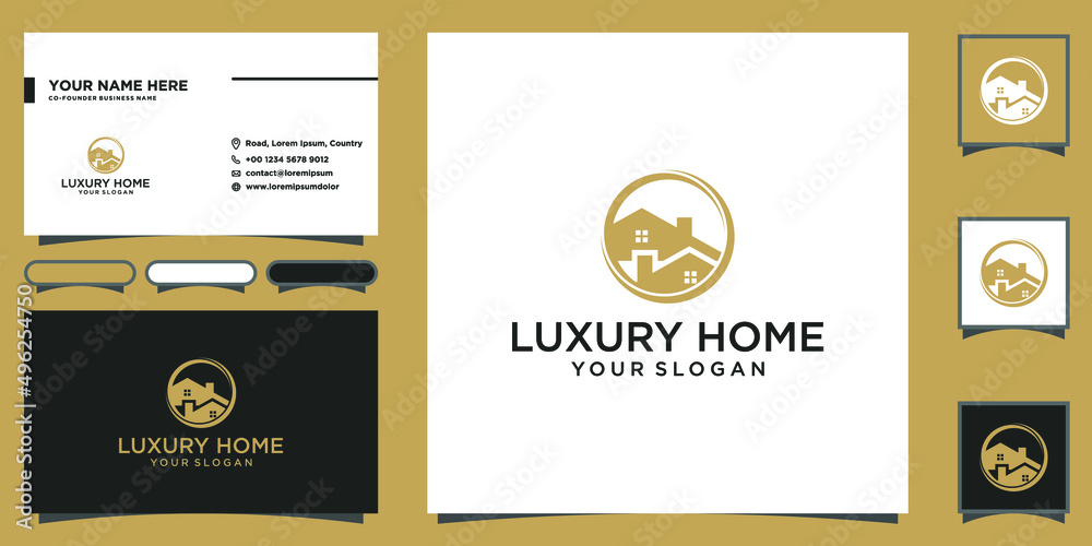 Luxury home logo with circle gold color and business card template Premium Vector Luxury home logo with circle gold color and business card template Premium Vector