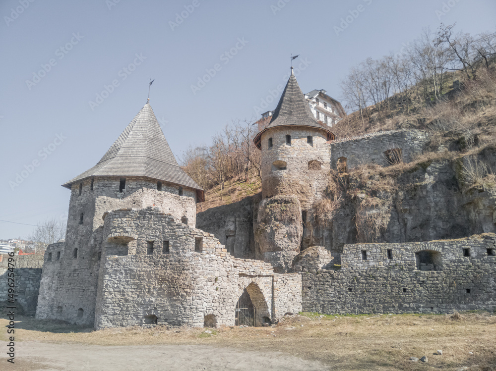 The Lower Polish Gate of the 18th century is one of the entrances to the Old Town of Kamianets-Podilskyi, Ukraine. Medieval towers with gates.