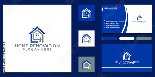 Creative Home Construction Concept Logo Design and business card template Premium Vector
