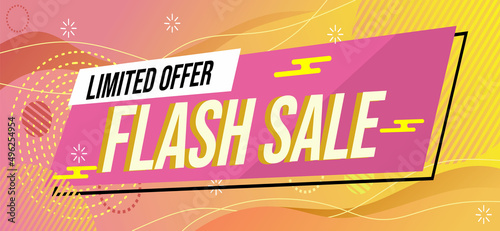 flash sale banner with orange gradient color and geometric ornaments. retail promotion with flat design