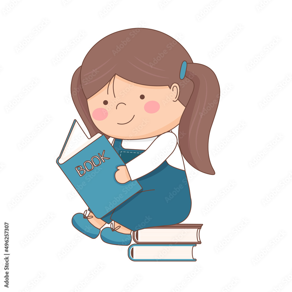 Schoolgirl reading a book - back to school concept Schoolgirl reading a book - back to school concept