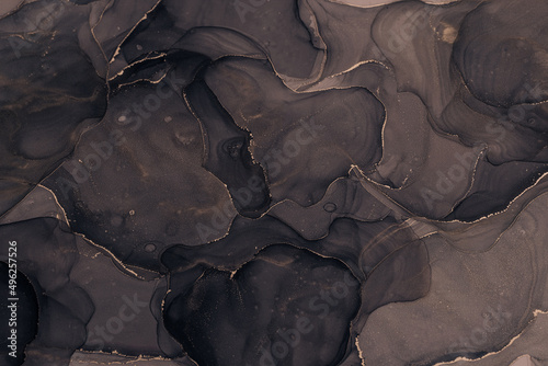 Abstarct fluid ink background with black and golden splashes