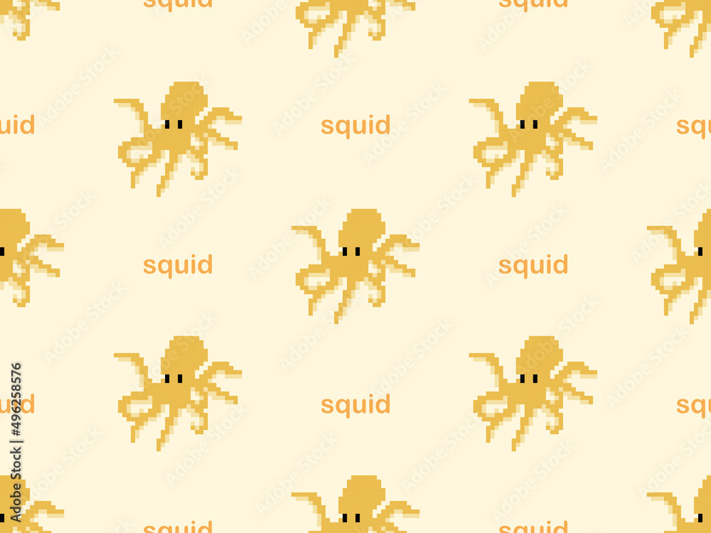 squid cartoon character seamless pattern on yellow background.Pixel style