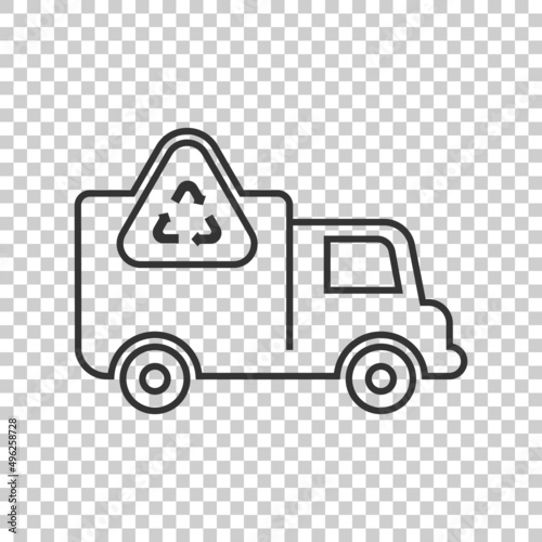 Garbage truck icon in flat style. Recycle vector illustration on white isolated background. Trash car sign business concept.