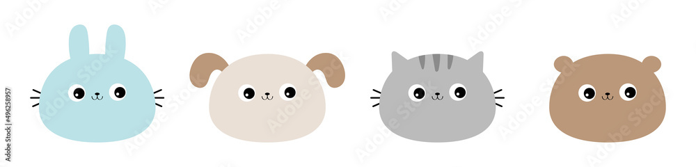 Set of kawaii member icon. Cards with cute cartoon cats. Baby